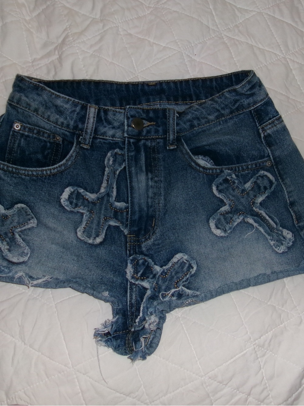 Denim Cross Patch High-Rise Women’s Shorts - Blue